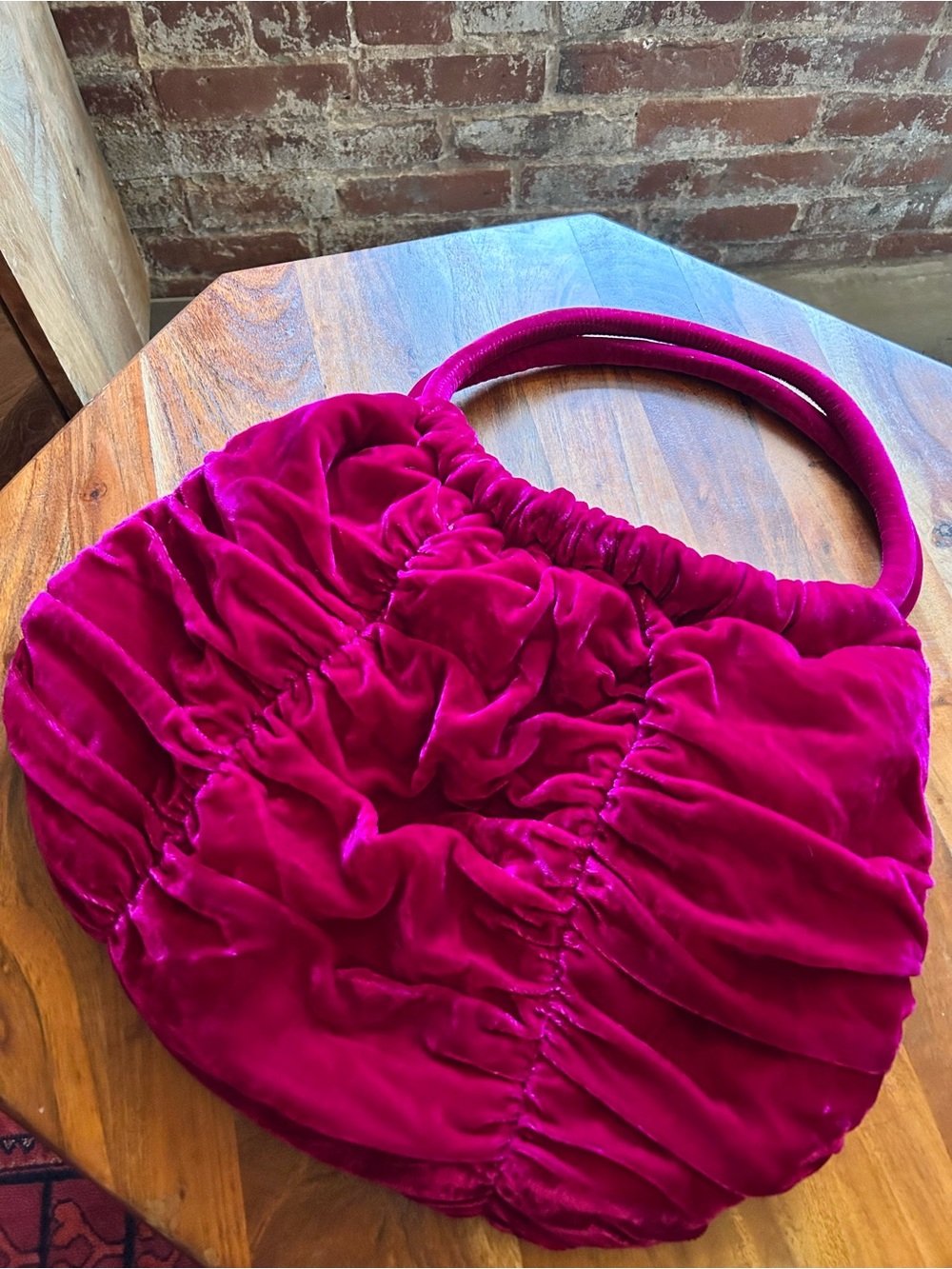 NWT Vintage Cupcake Ruched Velvet Magenta Hobo Bag